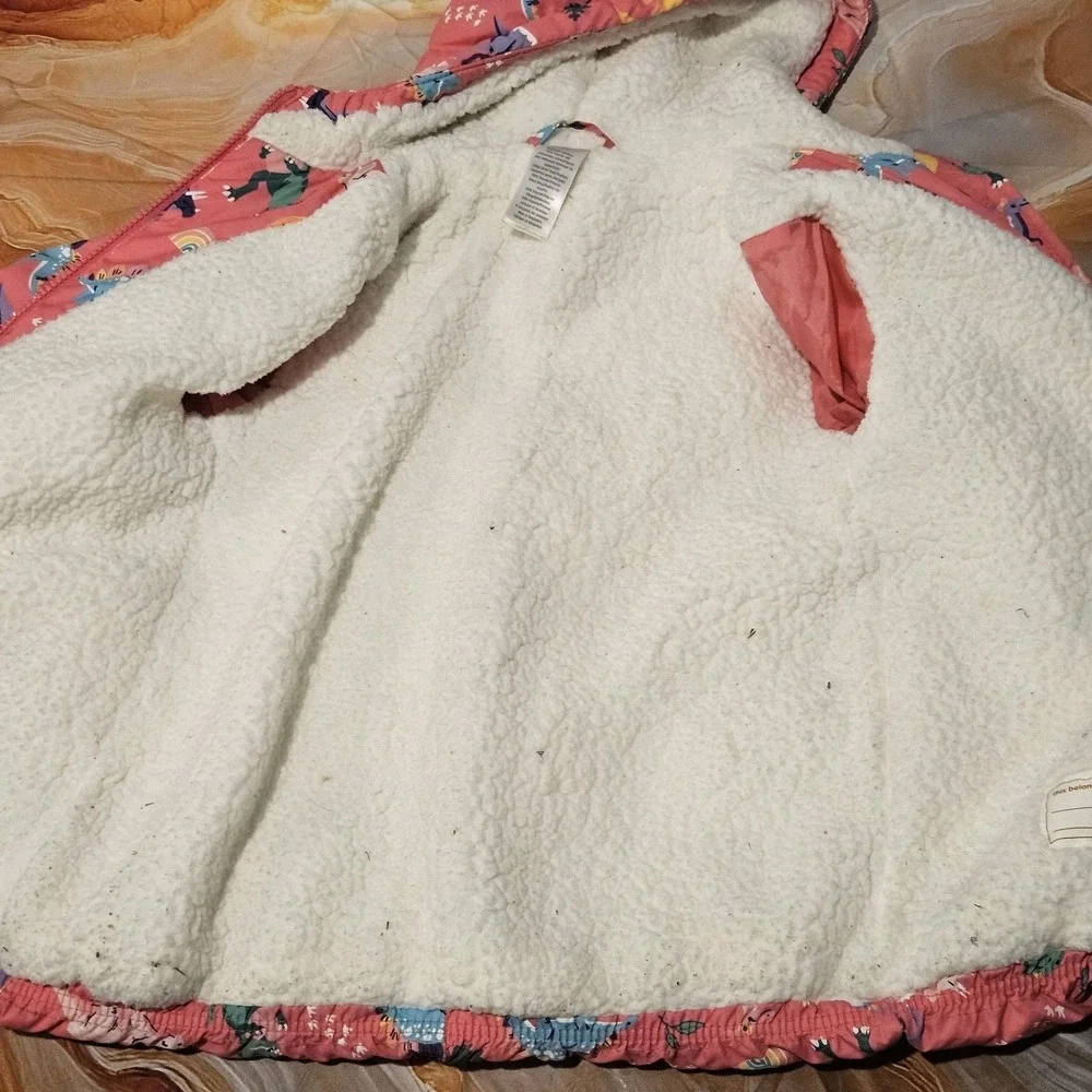 Gymboree Girls 5T Dinosaur Puffer Jacket Pink Hooded Sherpa Lined
